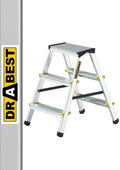 Drabest Klappleiter Leiter Klappbar 2 x 3 Stufen Alu Trittleiter Beidseitig bis 150 kg Belastbar Haushaltsleiter