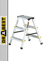 Drabest Klappleiter Leiter Klappbar 2 x 3 Stufen Alu Trittleiter Beidseitig bis 150 kg Belastbar Haushaltsleiter