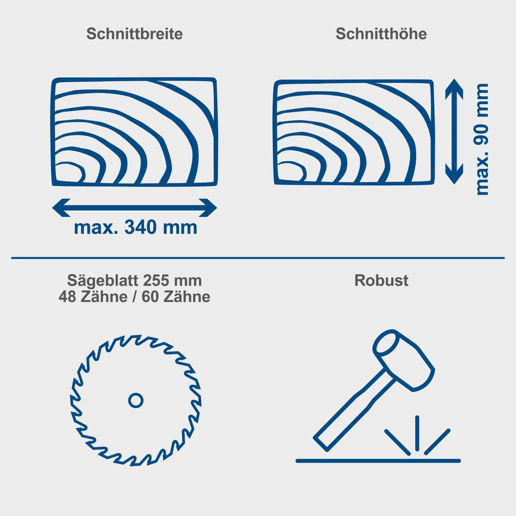 Scheppach HM254 Kappzugsäge mit Softstart & Laser - 2000W Leistung |Ø 255mm Sägeblatt | Schnittbreite/höhe: 340mm x 90mm | inkl. 2. Sägeblatt (HM254)