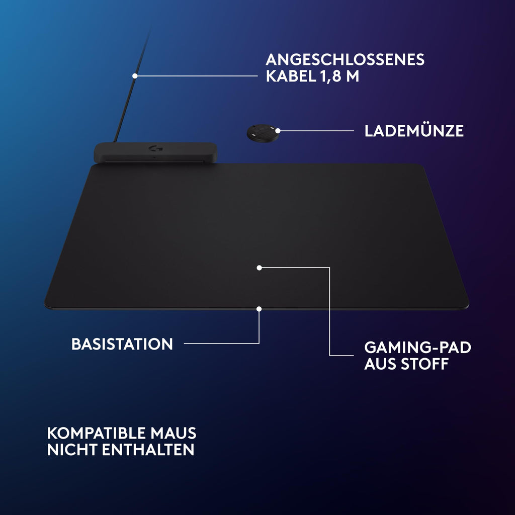 Logitech G POWERPLAY 2, Kabelloses Lade-Mauspad für kompatible Gaming-Mäuse, 34,5 x 28,4 cm, 3,5 mm Höhe, für PC/Mac – Schwarz
