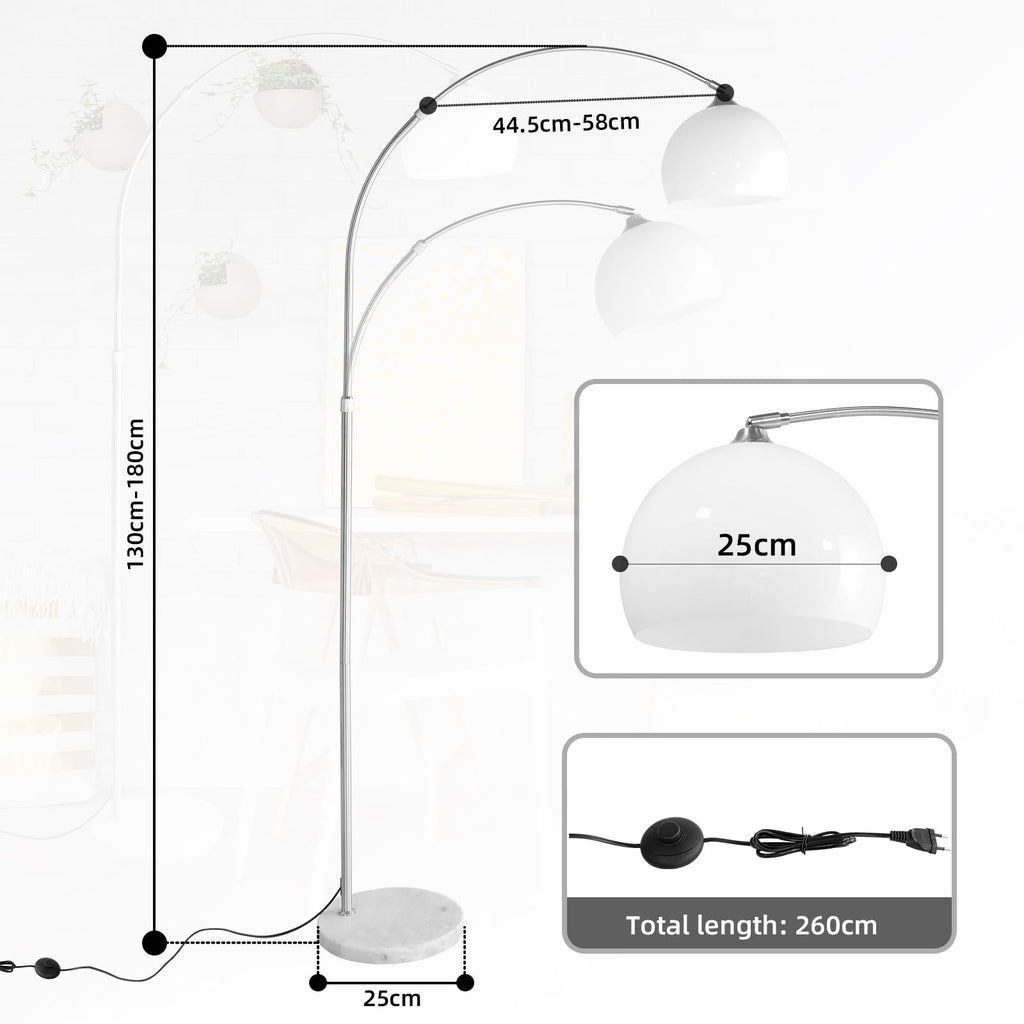 CCLIFE LED E27 Bogenlampe höhenverstellbar Marmorfuß weiß orange Stehlampe Stehleuchte Standleuchte Bogenleuchte Bogenstandleuchte, Farbe:Weiss, höhenverstellbar 130-180cm