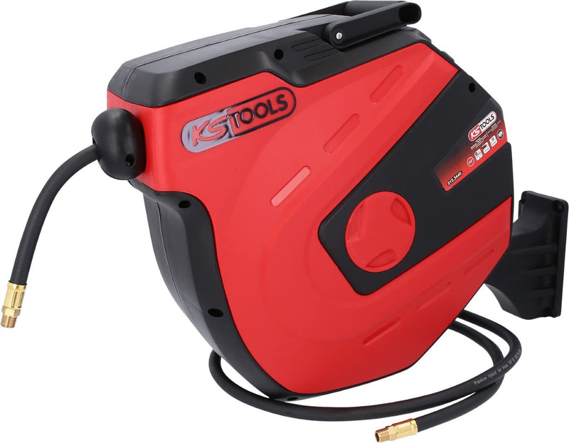 KS Tools Automatischer Druckluftschlauch-Aufroller, Schwarz/Rot, Ø 10 mm x 15 m