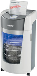 Leitz IQ OptiMax Office P5 Aktenvernichter mit Mikroschnitt, 12-10 Blatt (70-80 g/m²), Rotierender 35 Liter Behälter für 33% mehr Volumen (550 x A4), Extrem leise, 120 Min Dauerbetrieb, Weiß, 83600000