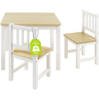 Bomi Kindersitzgruppe Holz Amy | Kindertisch mit 2 Stühlen | Tisch & Stühle Kinderzimmer Set | Kindertisch für drinnen | Maltisch & Basteltisch Kinder | Kindermöbel Holz Naturbelassen