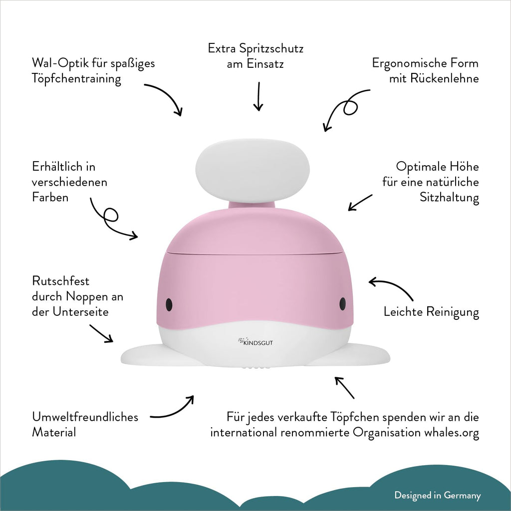 Kindsgut Kinder-Töpfchen, Babytopf WC/Klo, kinderfreundliches Wal-Design und dezente Farben, Toiletten-Training, zartrosa
