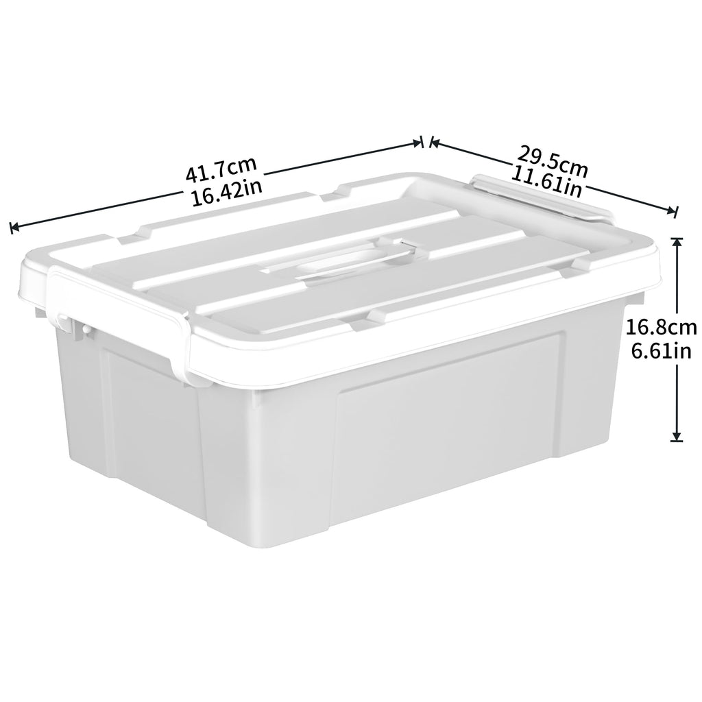 Cetomo 15L*4 Aufbewahrungsboxen, Tragbare Plastikboxen mit Deckeln, Organizer-Behälter mit Griff und Clips, Stapelbar, Ineinander Nestbar, für Zuhause und Büro, Grau, 15L-4er Pack