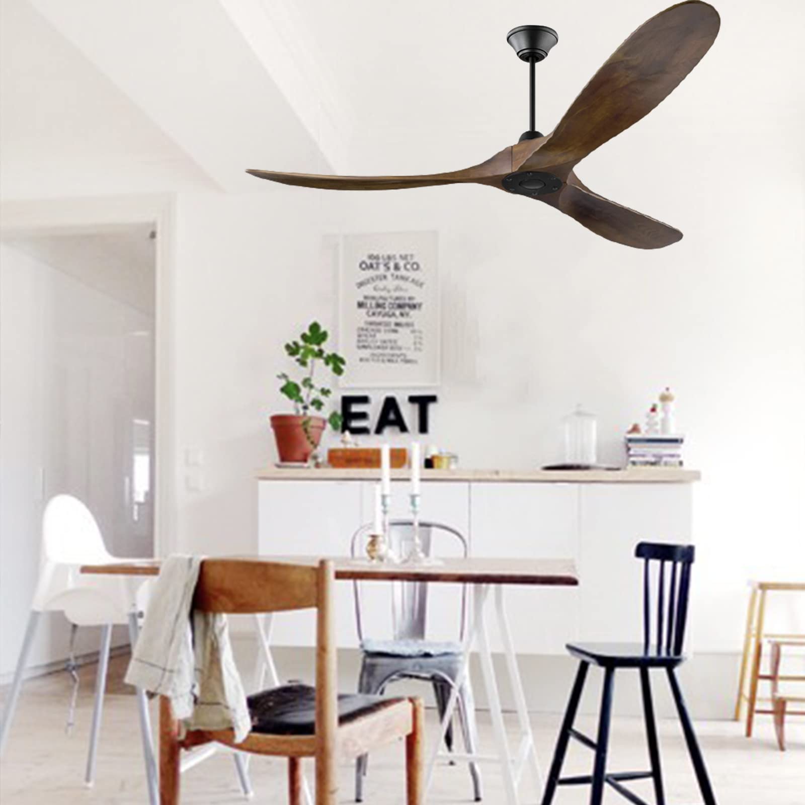 XSGDMN Deckenventilator, holz deckenventilator ohne beleuchtung, Deckenventilator mit Fernbedienung und leise Es kann in feuchter Umgebung verwendet werden (152cm/60'' Braun Deckenventilator)