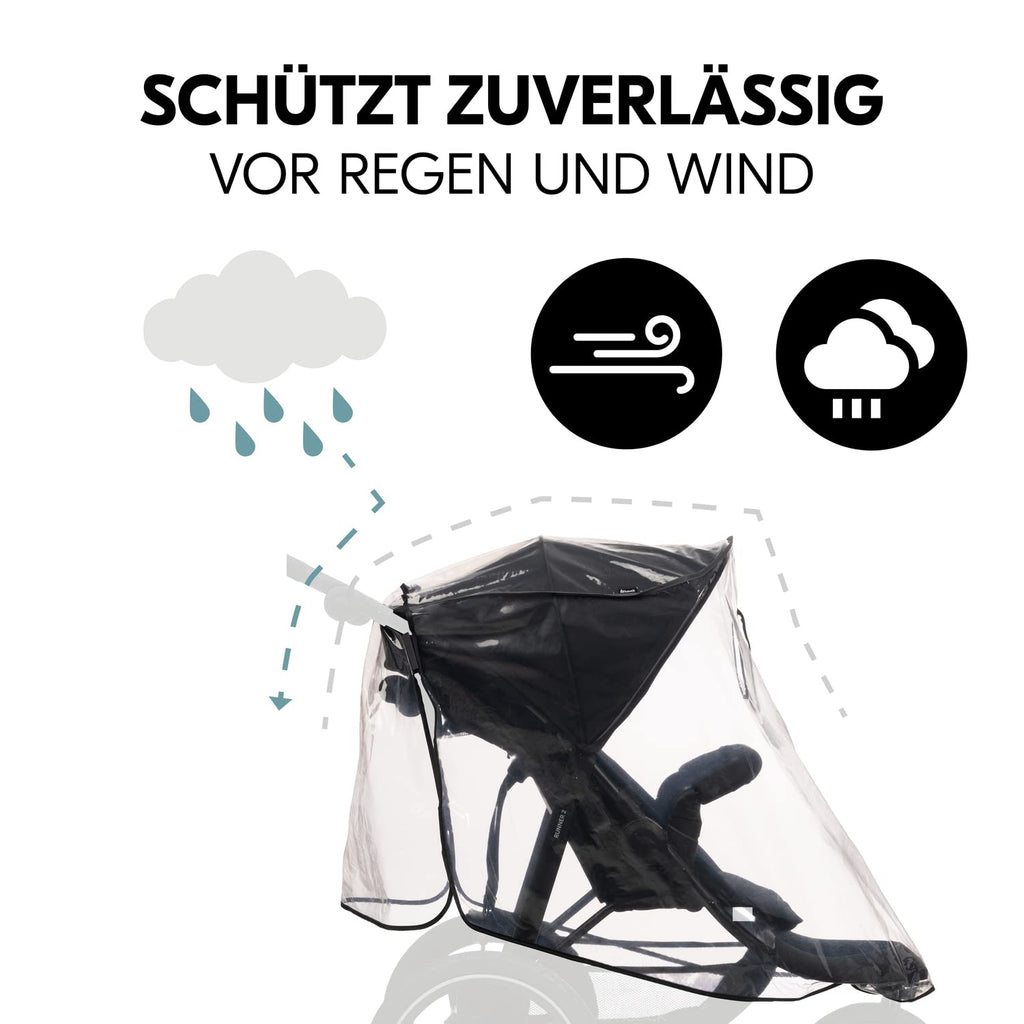 hauck Universal Regenschutz für Dreirad Kinderwagen 58 x 48 x 90 cm, Reflektierend, Kontakt & Belüftungs Fenster, Kompatibel mit Runner & Runner 2, Einfache Klettverschluss Befestigung (Transparent)