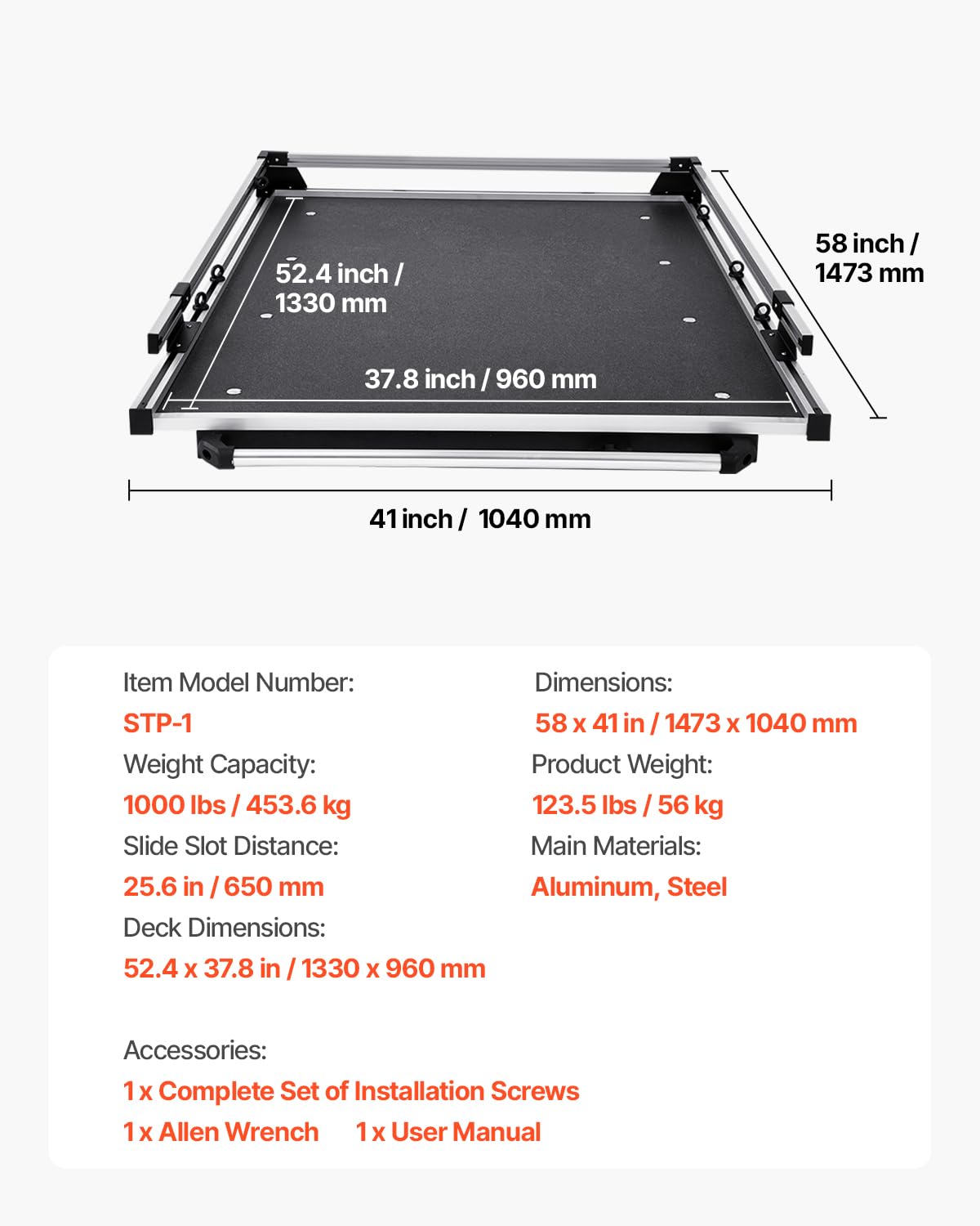 VEVOR ausziehbarer Ladeflächen-Organizer (1473 x 1040 mm) Ladeflächen-Aufbewahrungsschublade mit 453,6 kg Tragkraft & 6 beweglichen Ringen zur Sicherung, ausziehbares Fach für Trucks Schwarz