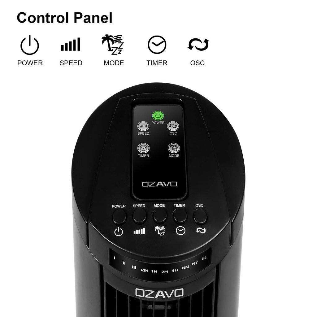 OZAVO Turmventilator, 3 Stufen Ventilator, oszillierend Standventilator, Tower-Ventilator Säulenventilator mit Fernbedienung, 74cm