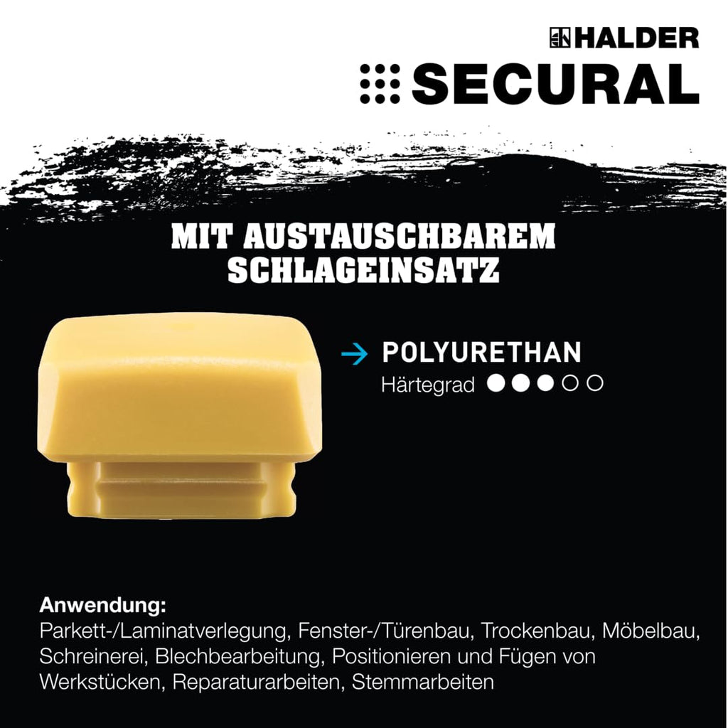 SECURAL-Schonhammer, Kopf und Stiel bruchsicher aus einem Stück Stahl, Schlageinsätze rechteckig | L=30 mm/B=40 mm | 3380.040