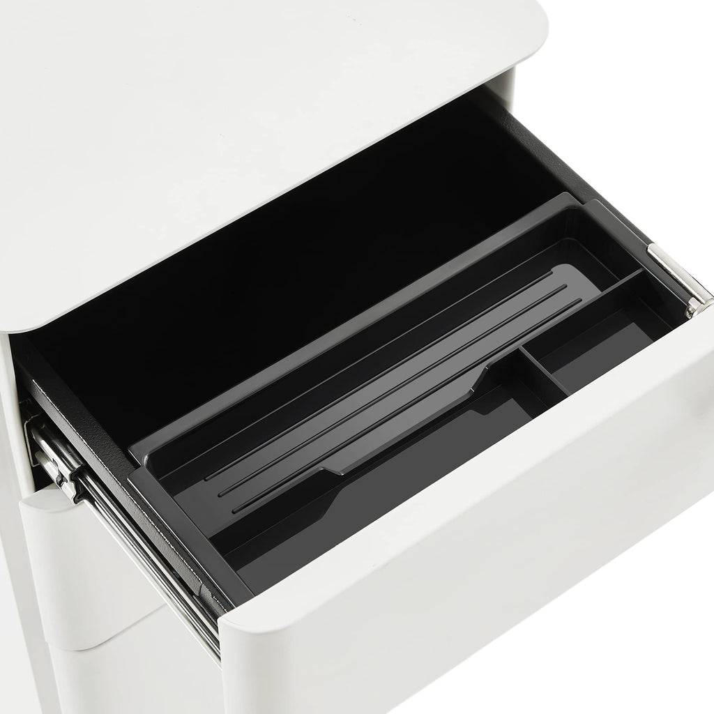 SONGMICS Rollcontainer, Aktenschrank, Büroschrank mit Rollen, Schreibtisch, Unterschrank, abschließbar, Schubladen, Dokumente in DIN-A4-, Legal-, Letter-Format, Hängeregistratur, weiß OFC030W01