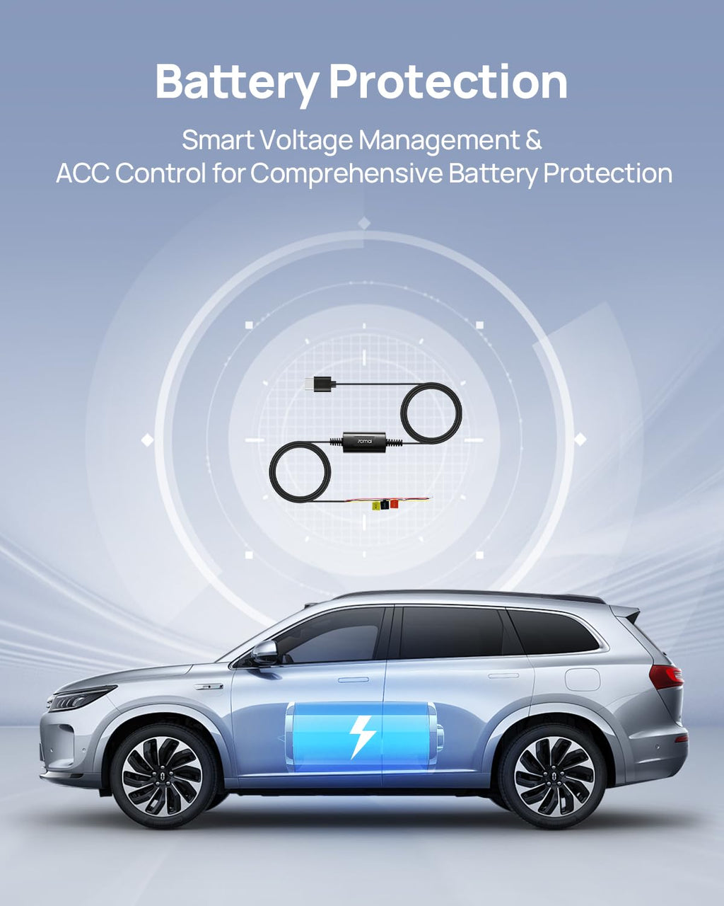 70mai Hardwire Kit UP03, Typ-C-Hardwire-Kit mit Niederspannungsschutz, 24-Stunden-Parküberwachung für 70mai Dash Cam M310/A410/A510/A810/A800SE/4K Omni/T800E/T800, 3 m, 12 V–30 V auf 5 V/2,4 A