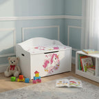 Leomark Kinderbank Hölzerne - UV-Druck: Rosa Einhorn - Kindertruhenbank, Behälter für Spielzeug, Truhe für Kinderzimmer, Höhe: 46 cm