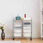 COSTWAY Rollwagen mit 12 stapelbaren Schubladen, Schubladenwagen Rollcontainer mit Metallgestell und Ablagefläche, Badrollwagen Aufbewahrungswagen für Büro, Wohnzimmer (Transparent)