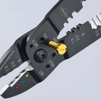 KNIPEX Crimpzange, 0,5-6,0 mm², für Kabelschuhe und Flachsteckverbinder, mit Abisolier- und Scheidfunktion,Presszange, Kabelschuhzange, 97 22 240