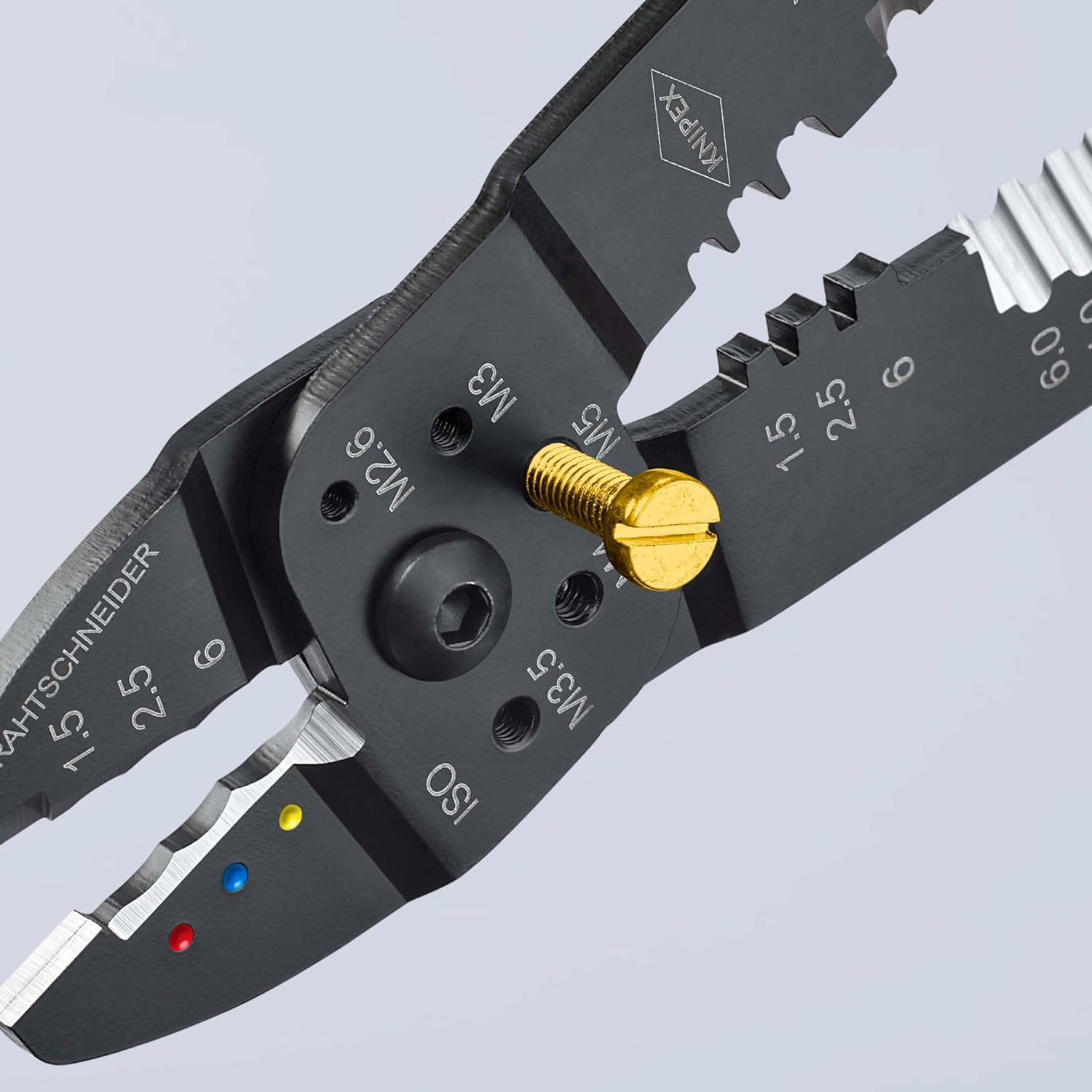 KNIPEX Crimpzange, 0,5-6,0 mm², für Kabelschuhe und Flachsteckverbinder, mit Abisolier- und Scheidfunktion,Presszange, Kabelschuhzange, 97 22 240
