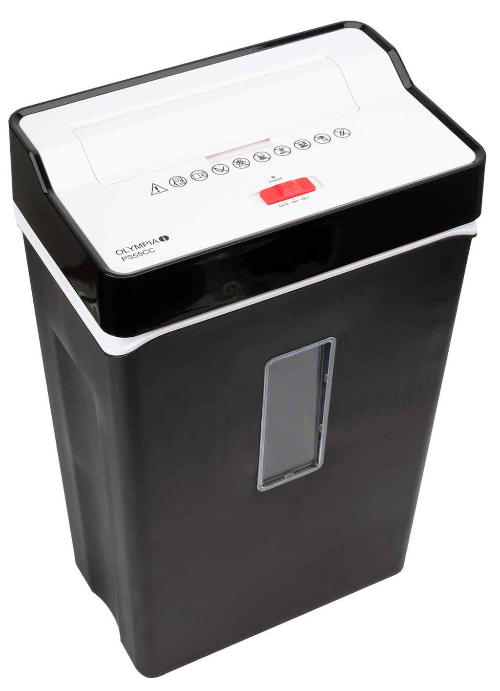 Olympia PS 55 CC Profi Aktenvernichter (mit Partikelschnitt, Sicherheitsstufe P4, Kreditkarte, 10 Blätter 80 g/m², Papierschredder fürs Büro, Papiervernichter, Reißwolf mit Papierkorb, Sichtfenster)