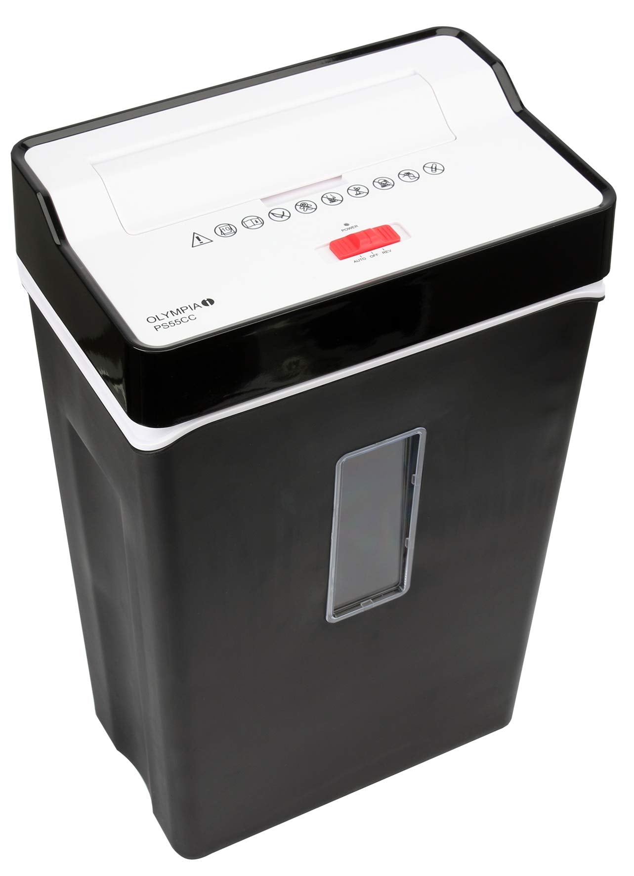 Olympia PS 55 CC Profi Aktenvernichter (mit Partikelschnitt, Sicherheitsstufe P4, Kreditkarte, 10 Blätter 80 g/m², Papierschredder fürs Büro, Papiervernichter, Reißwolf mit Papierkorb, Sichtfenster)