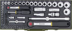 PROXXON Steckschlüsselsatz, Komplettkasten mit 1/4"-und 1/2"-Umschaltratsche sowie Schraubendrehergriff, 56-teiliges Werkzeug-Set mit Stahlkasten, 23040, 450 x 200 x 55 mm