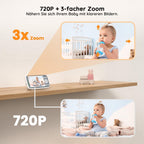 BOIFUN Babyphone mit Kamera, 4 Zoll 720P Monitor, Ohne WLAN, Nachtsicht, 11 Stunden Akkulaufzeit, Energiesparmodus, 2 Wege Audio, Schallerkennung, Temperaturerkennung, 3X Zoom, Schlaflieder