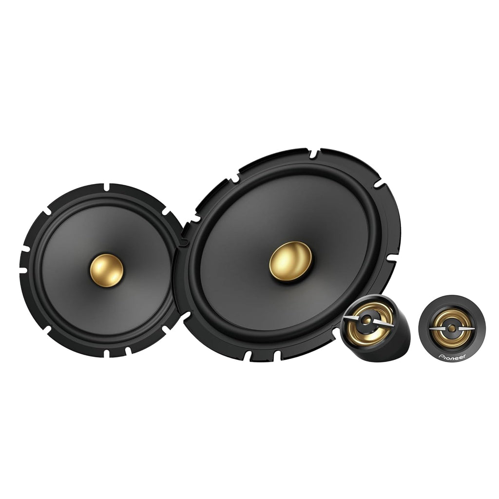 Pioneer TS-A1601C 16,5 cm 2-Weg-Komponentenlautsprecher Set mit 2 Lautsprechern (je 350 W max., 80 W Sinus), kraftvoller Klang, hoher Wirkungsgrad, 48 mm Einbautiefe, 144 mm Einbauausschn., mit Gitter