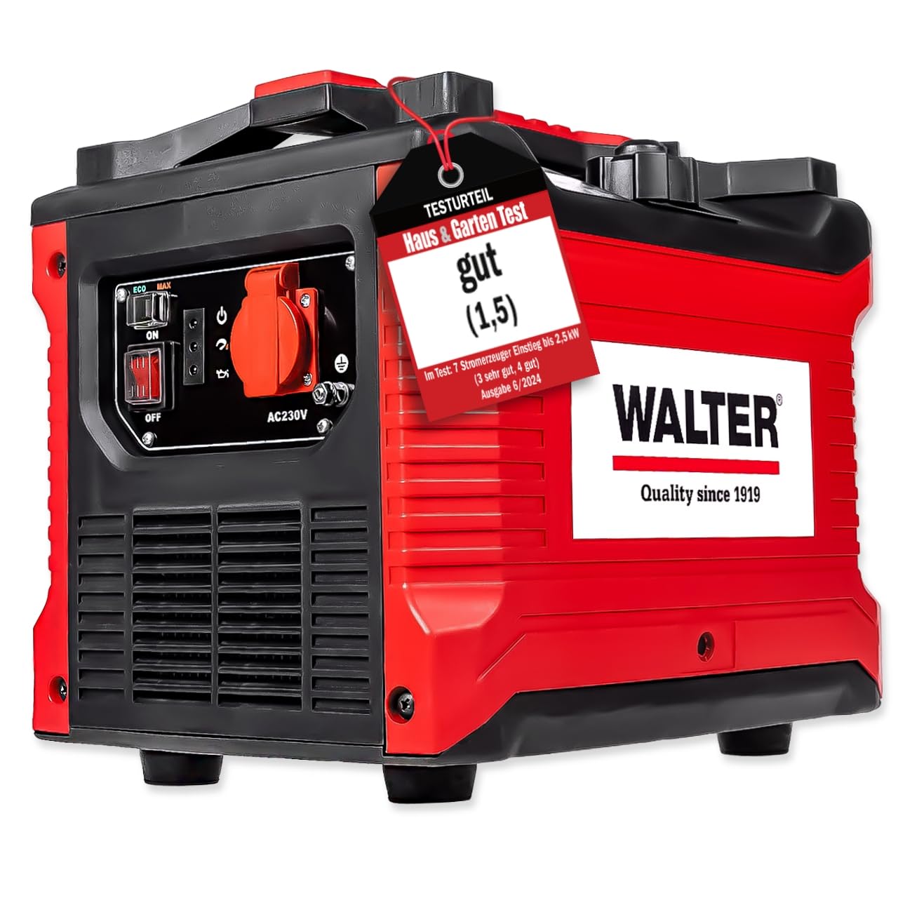 Walter Inverter Stromerzeuger 1000W, Benzin Notstromaggregat, ideal für Camping Reise Garage Wohnwagen Baustelle, WWS-IGS1000