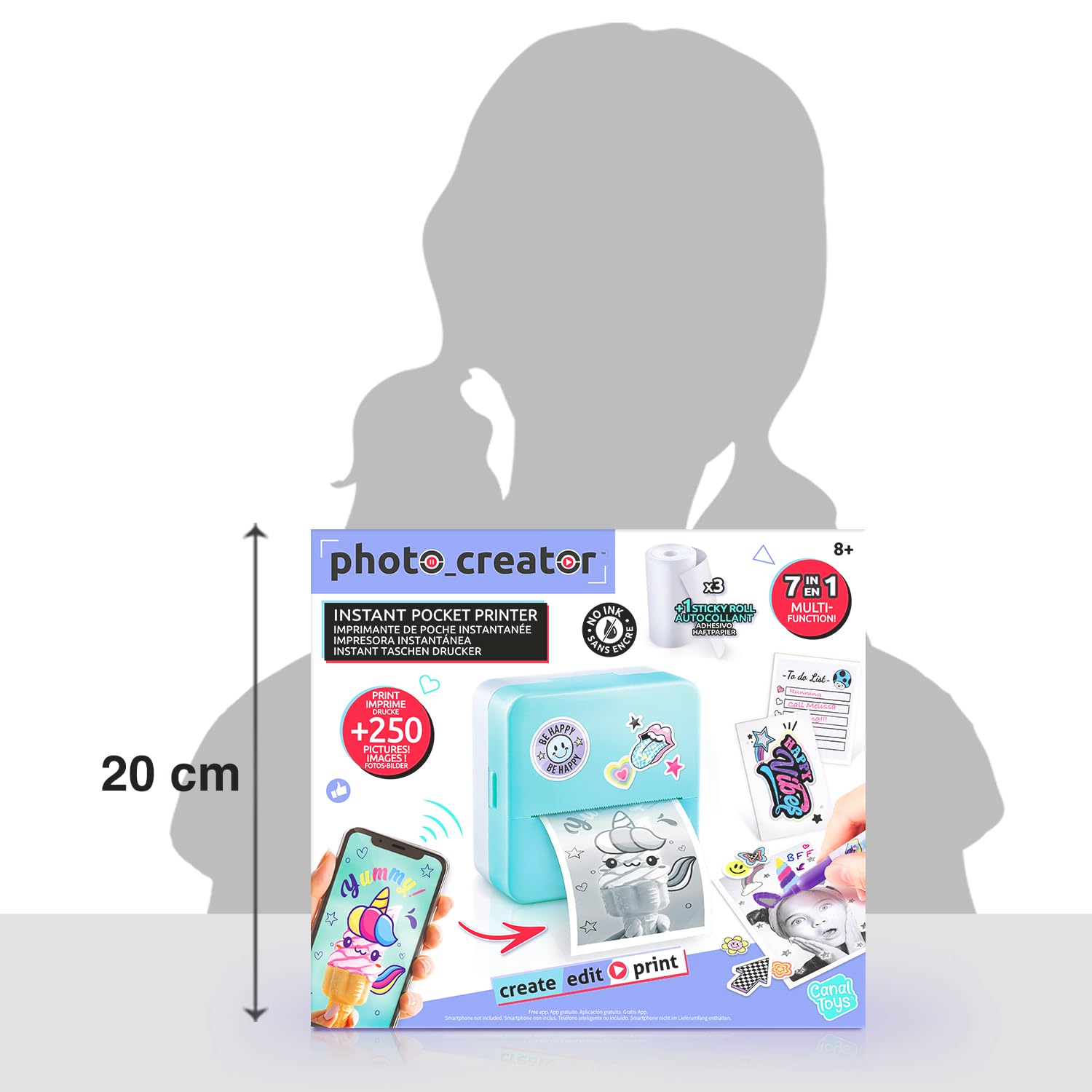Canal Toys – Photo Creator – Taschenfotodrucker | 7-in-1 über App – Thermodruck – 4 Rollen (Davon 1 selbstklebend) – USB-C – BPA-freies Papier – +250 Bilder – Kreatives Hobby – CLK 017