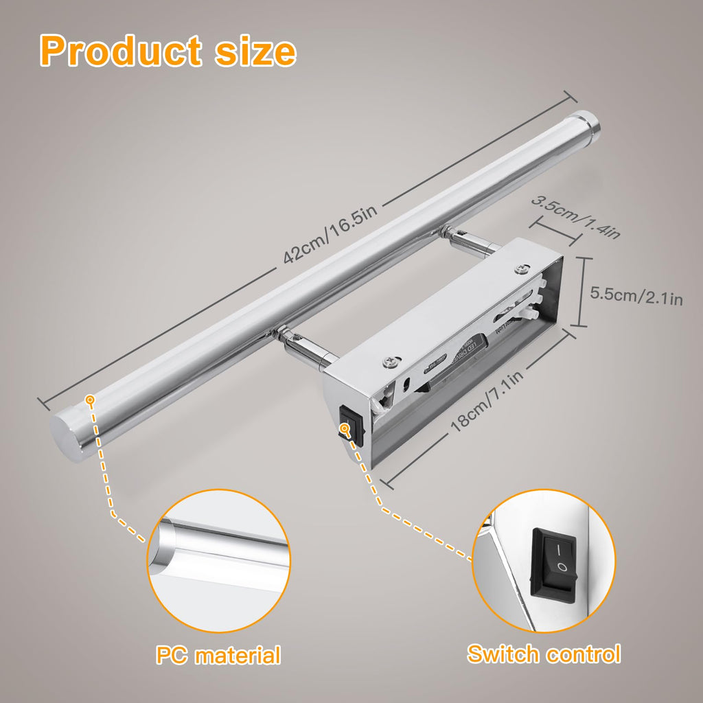 Dehobo LED Spiegelleuchte Bad 42CM 9W - Spiegellampe Badezimmer mit Schalter IP44 Wandbeleuchtung Neutralweiß 4000K 730LM für Badzimmer - Badleuchte Badspiegel Lampe Edelstahl Spiegel Schminklicht