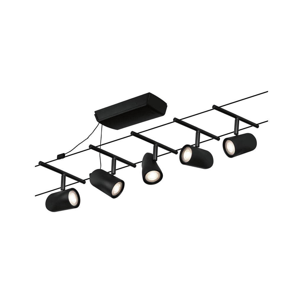 Paulmann 94469 CorDuo Seilsytem Set Cup DC max. 5x10 Watt erweiterbar Schwarz matt Kunststoff, Metall GU5,3 Drahtseilsystem ohne Leuchtmittel