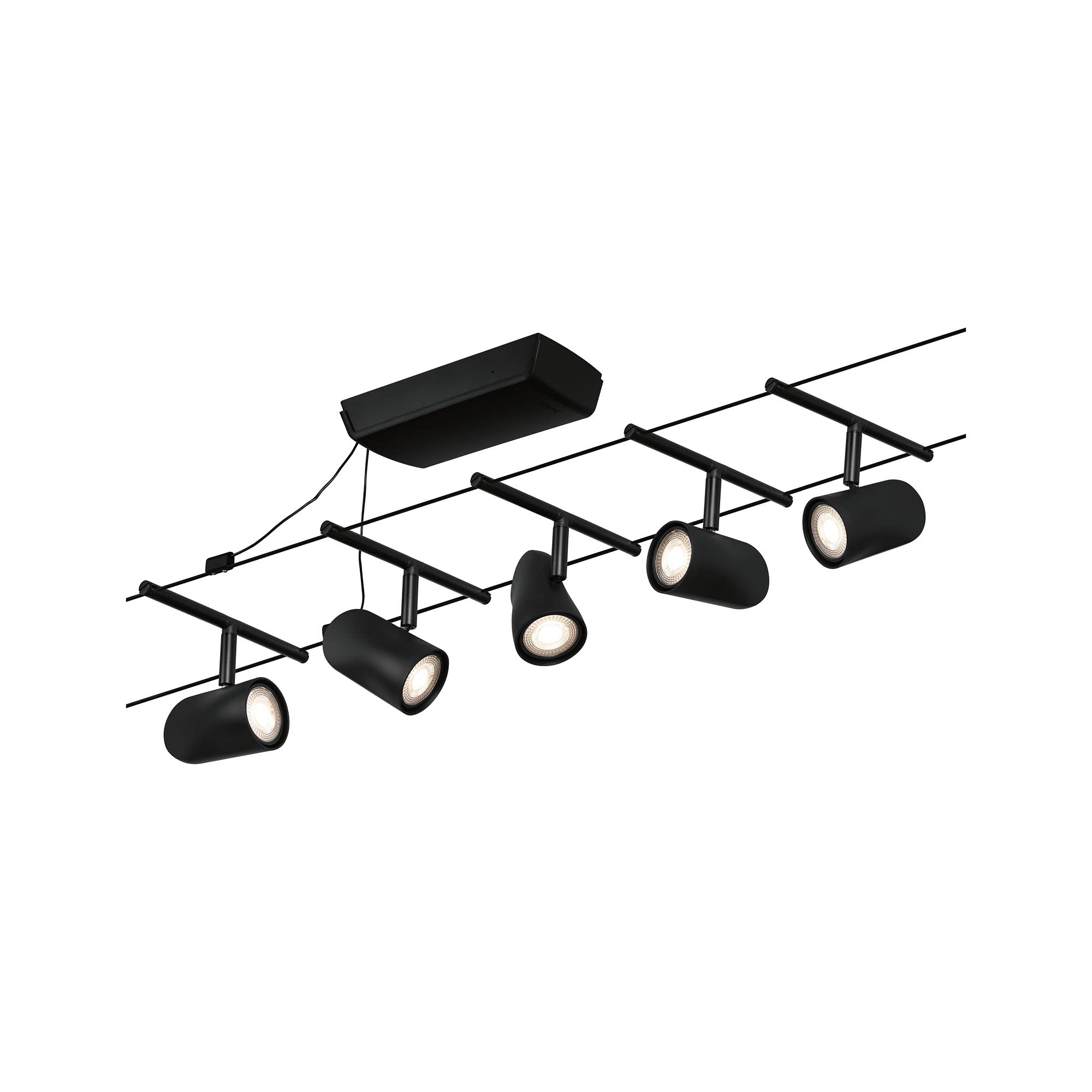 Paulmann 94469 CorDuo Seilsytem Set Cup DC max. 5x10 Watt erweiterbar Schwarz matt Kunststoff, Metall GU5,3 Drahtseilsystem ohne Leuchtmittel