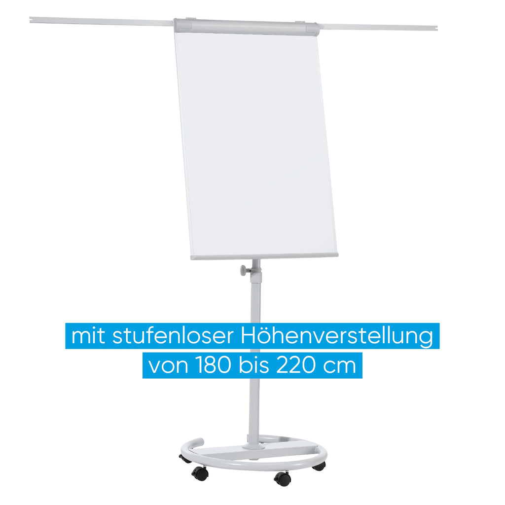 FRANKEN Flipchart, Beschreibbar, Magnetisch, Mobil, Mit Rollen und 2 Seitenarmen, Whiteboard mit Ständer, Papierhalterung und Stifteablage, 68 x 105 cm, ECO Mobil, F2400/N