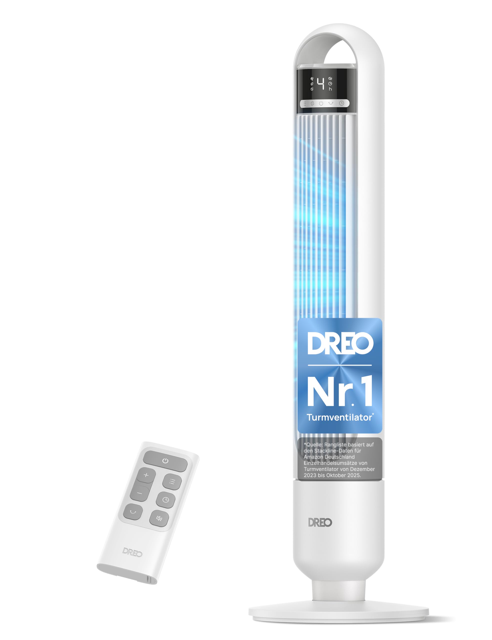 Dreo 23dB Leiser Turmventilator, Ventilator mit Kühlung, Fernbedienung für Schlafzimmer, Tower Fan mit 4 Geschwindigkeiten, 3 Modi, 9,8 m Windreichweite, 8H Timer, 90° Oszillierend für Wohnzimmer