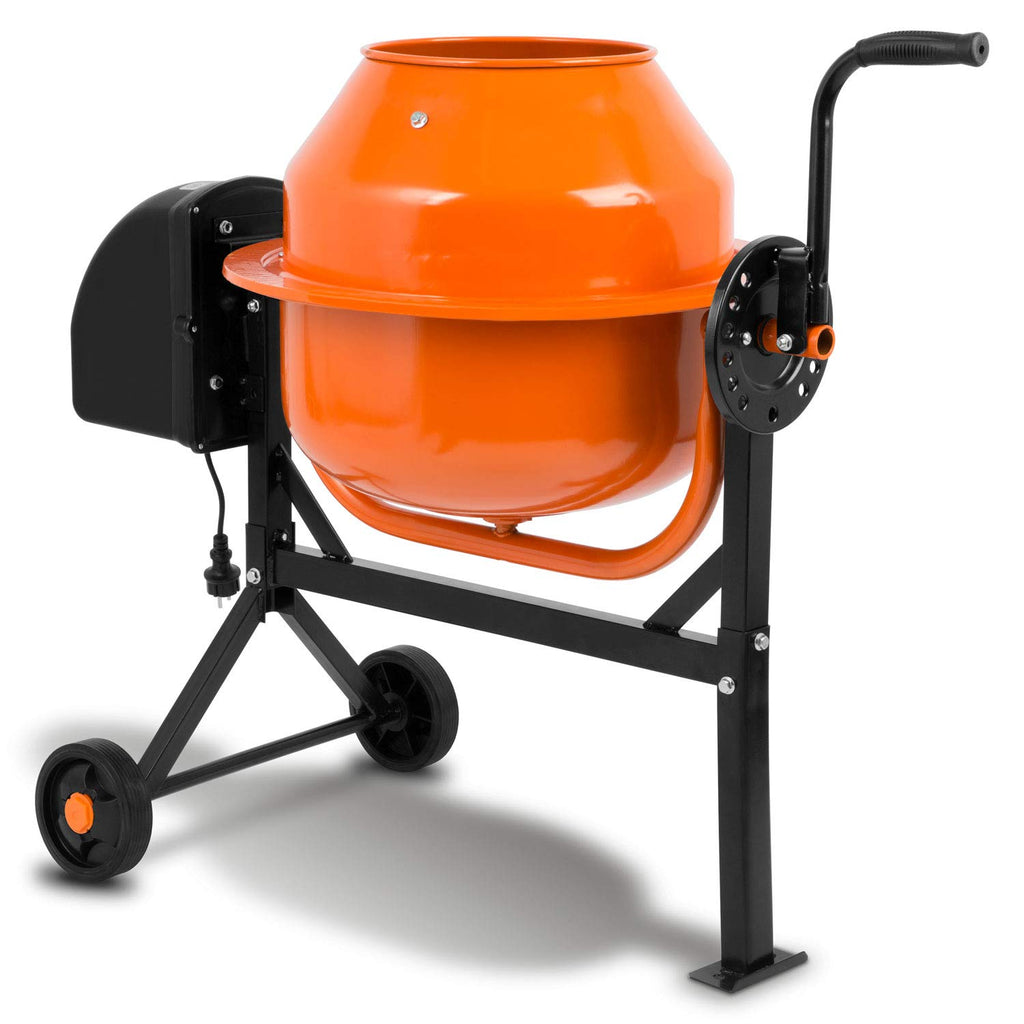 EBERTH 65L Betonmischer Elektrisch Mobil, 220W Motor, Gestell, Trommel und Zahnkranz aus Stahl, feststellbares Handrad, breite Fußplatte, Profi Zementmischer, Trommel schwenkbar, Einfache Bedienung