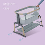 Maxi-Cosi Iora Air Beistellbett Baby, Co-Sleeper mit Allround-Netzgewebe, 0–6 Monate (9 kg), Schaukelmodus,5 Höhenstufen, Leichtes Schieben, Leicht zu Tragen, 2 Räder, Beyond Grey