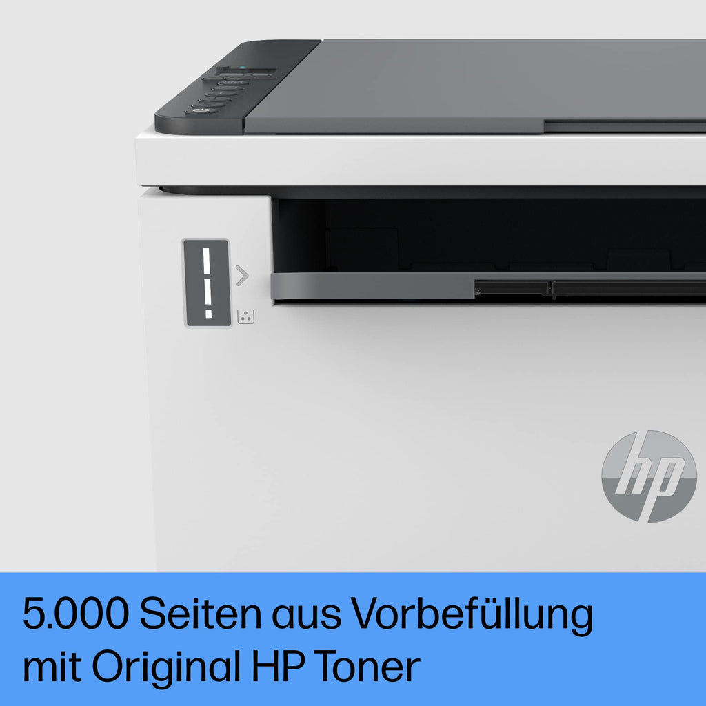HP LaserJet Tank MFP 1604w Multifunktions-Laserdrucker (Drucker, Scanner, Kopierer) mit Dual-Band-Wi-Fi, BTLE, inklusive Original Toner für bis zu 5000 Seiten, 22 Seiten/Min, 600x600 DPI, weiß