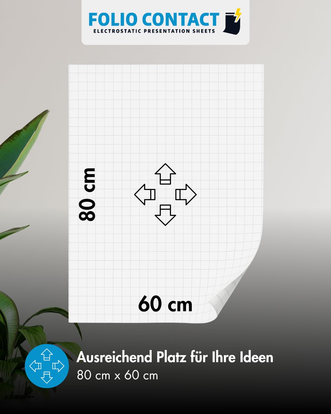 Folio Contact Flipchart Folie – elektrostatisch haftend, kariert, haftet ohne Kleber auf glatten Flächen, repositionierbar – 60 × 80 cm