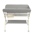 Wickelstation mit Seitenkorb, höhenverstellbarer tragbarer Wickeltisch mit feststellbaren Rädern, multifunktionaler Aufbewahrungs-Organizer fürs Kinderzimmer,75 x 68 x 83–91 cm (A) (Grau)