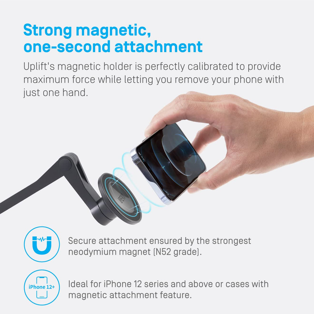IPEVO Uplift Magnetic mehrgelenkiger Arm für iPhones der Reihe 12 und höher, mehrgelenkiger Telefonhalter für Videogespräche, Multi-Screen-Arbeitsbereich, online unterrichten und lernen Telefonständer