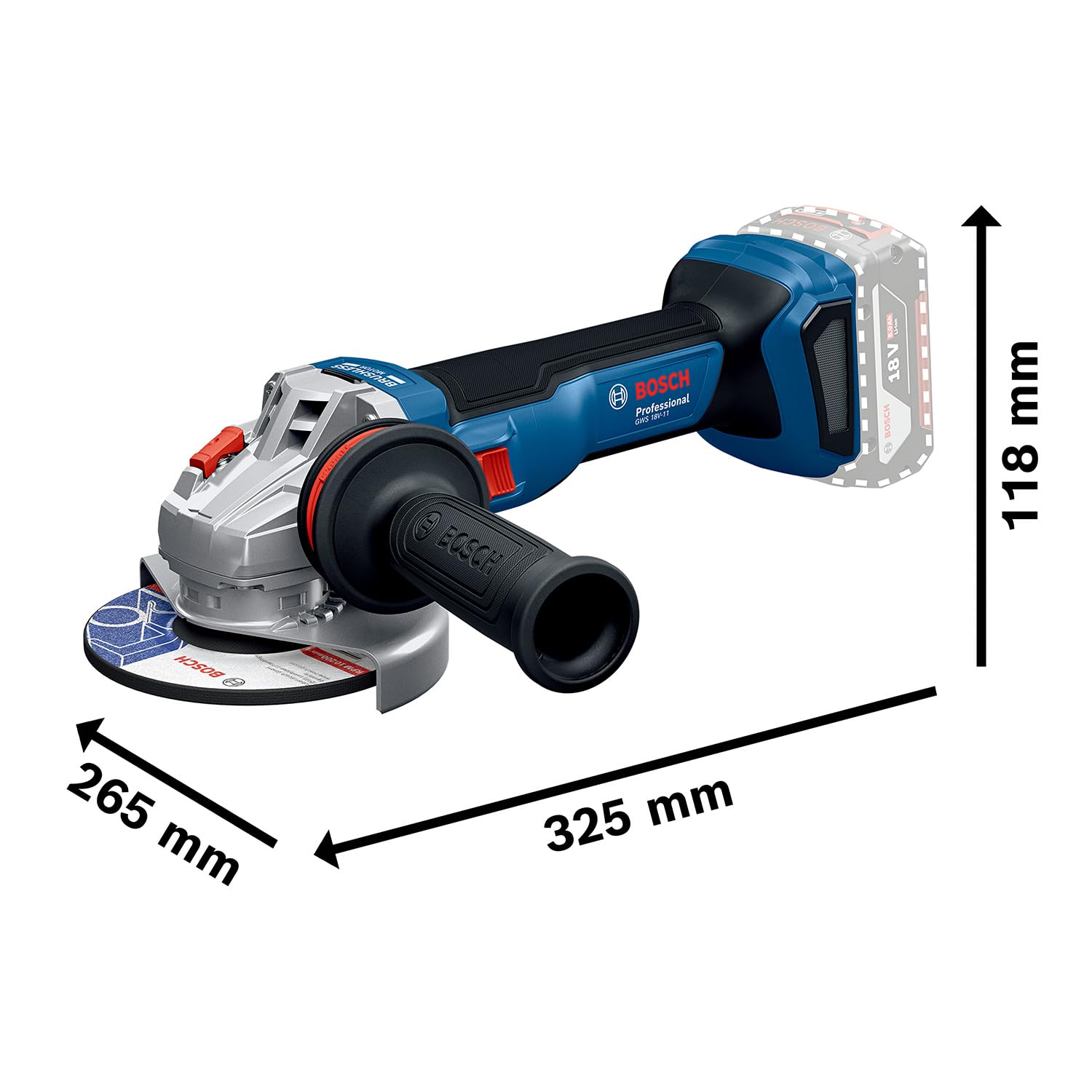 Bosch Professional 18V System Akku-Winkelschleifer GWS 18V-11 (Scheibendurchmesser 125 mm) ohne Drehzahlauswahl