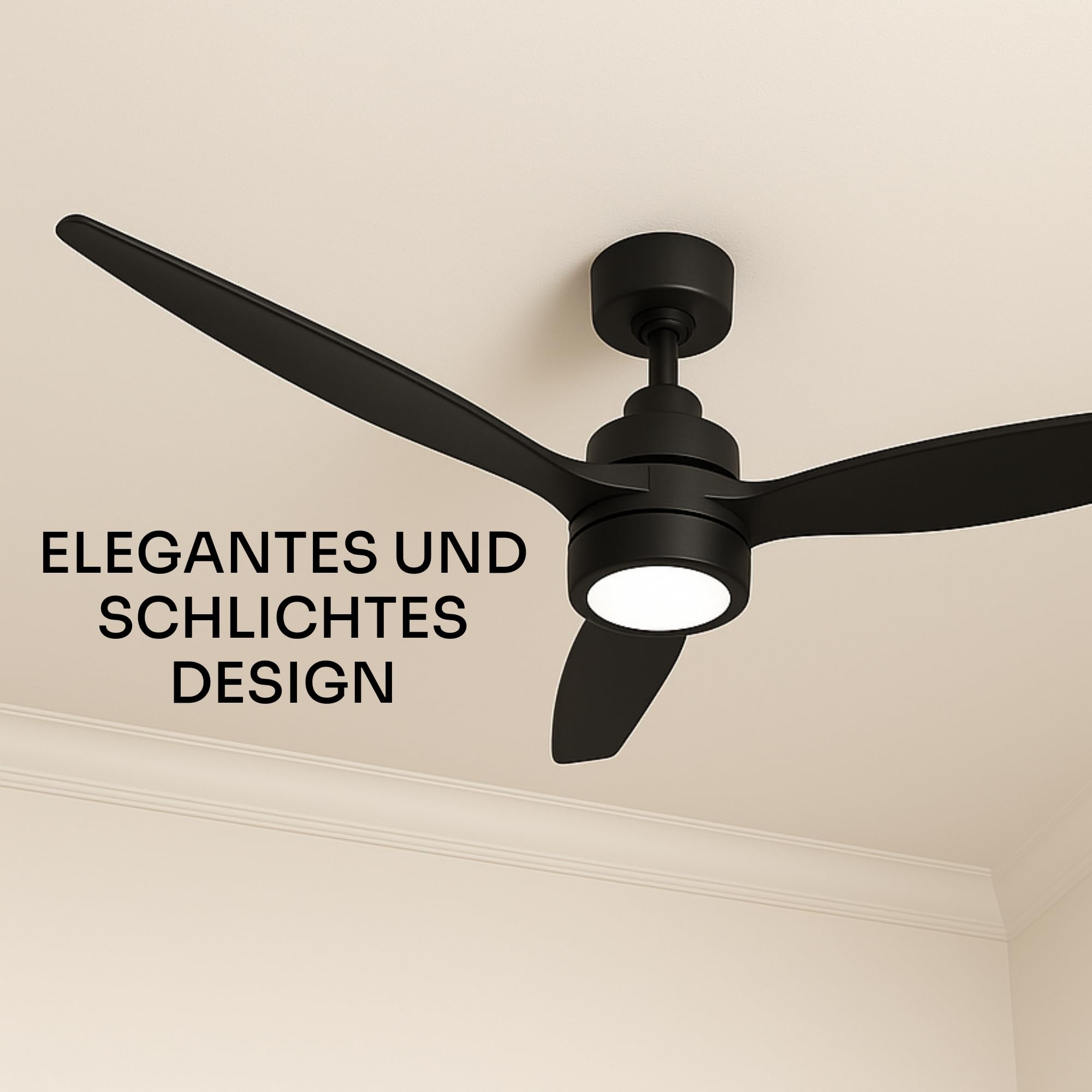 Mellerware - Deckenventilator mit Fernbedienung Brizy Bright | 45W | 6 Geschwindigkeiten | Sehr Leise | 3 Flügel 132 cm Durchmesser | Sommer-Winter-Funktion | Timer | LED | Black