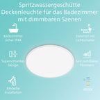 Philips LED Badezimmer Deckenleuchte Superslim (15 W), 3 Lichteinstellungen, kaltweiß Licht, dimmen ohne Dimmer, IP44 Schutz, weiß, 25cm