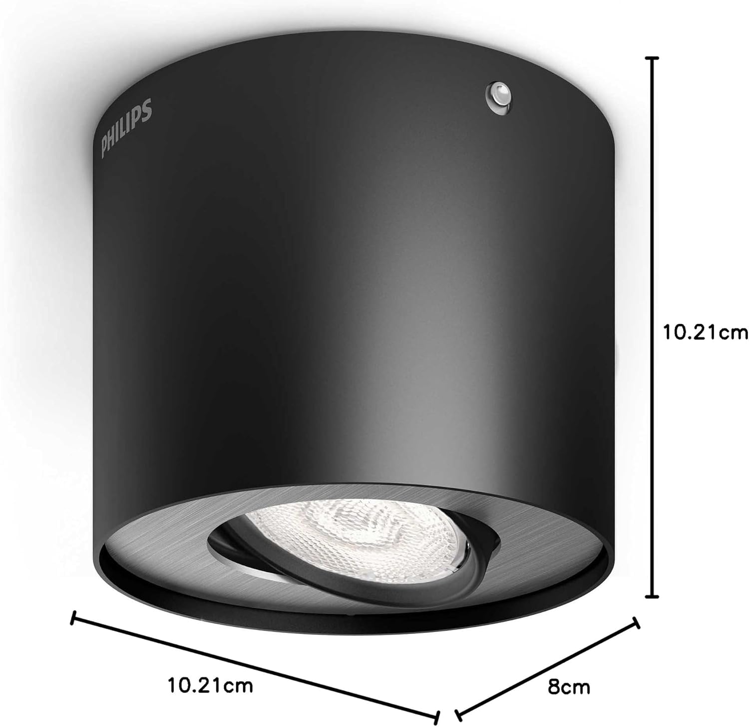 Philips Phase LED-Spotleuchte, Deckenspot dimmbar bis 10 %, 2700K, Einfache Installation, 500 lm, 6,5W, Einstellbarer Spot, EyeComfort, Schwarz