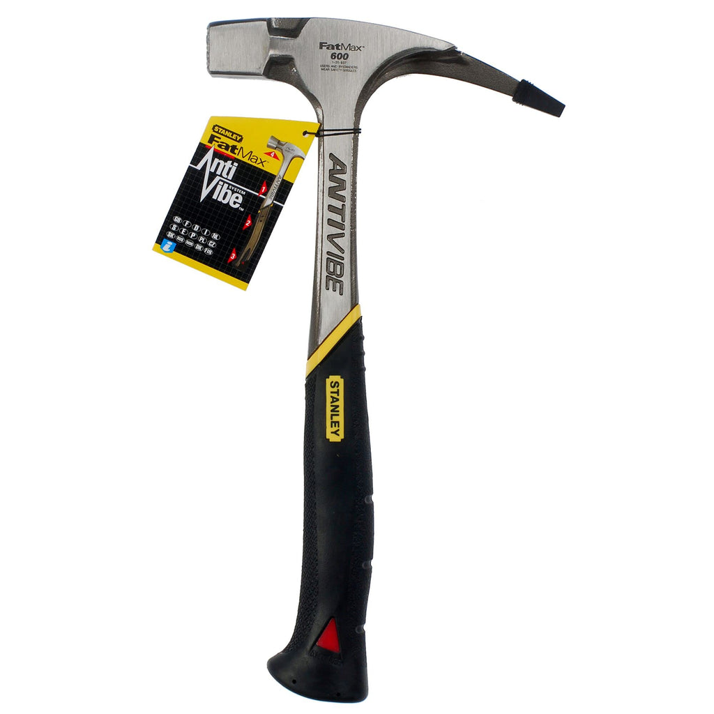 STANLEY FatMax Latthammer mit Dämpfung Antivibe (600 g Kopfgewicht, 340 mm Länge, ergonomischer DynaGrip-Griff, vibrationsgedämpft, mit magnetischem Nagelhalter) 1-51-937