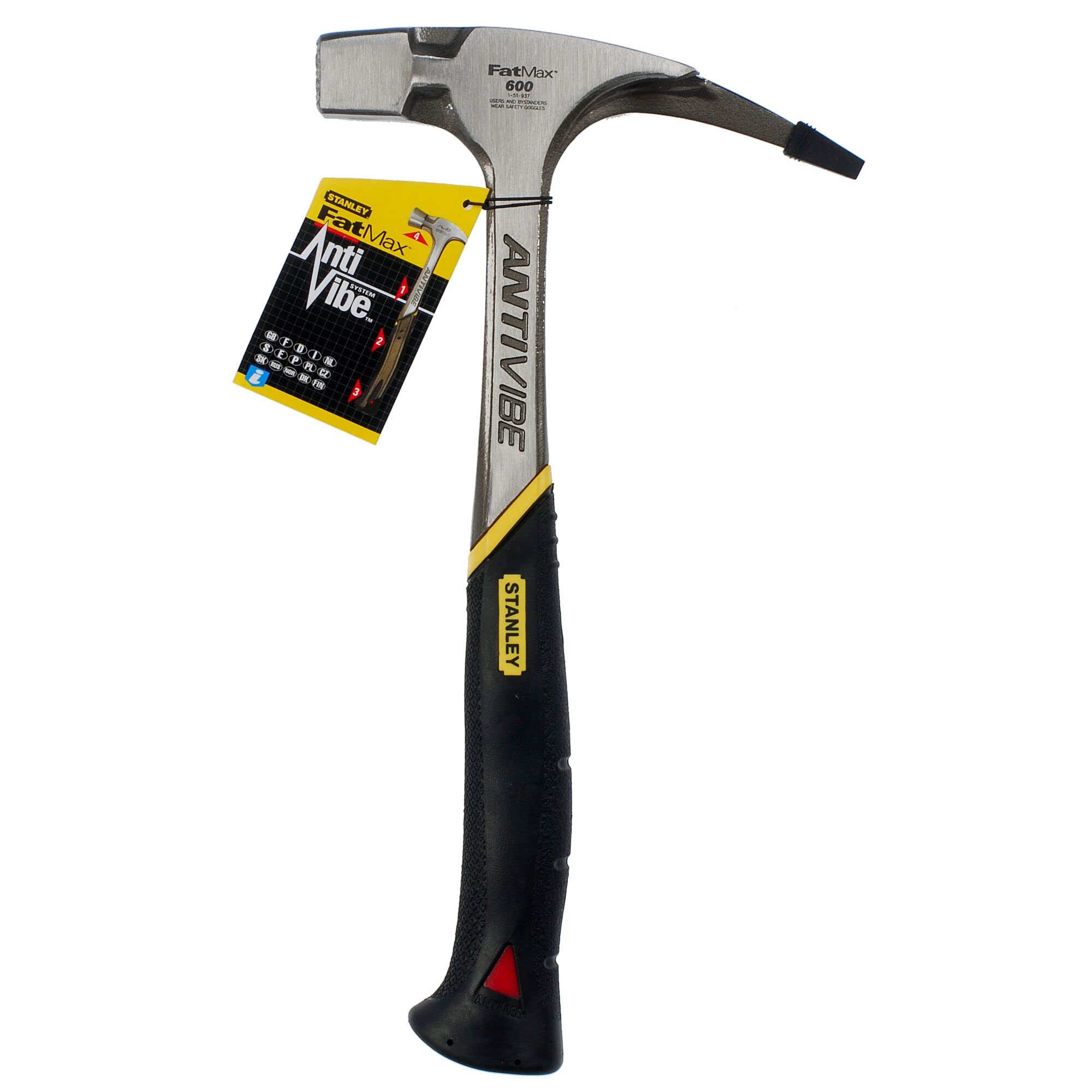 STANLEY FatMax Latthammer mit Dämpfung Antivibe (600 g Kopfgewicht, 340 mm Länge, ergonomischer DynaGrip-Griff, vibrationsgedämpft, mit magnetischem Nagelhalter) 1-51-937