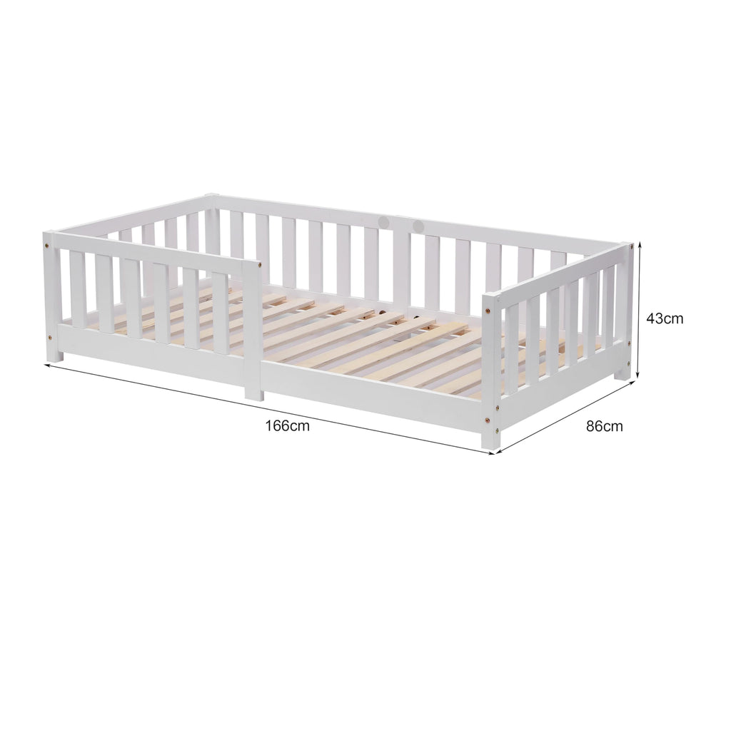ecomi® Kinderbett 80x160 mit Rausfallschutz Bodenbett Kinder Bett mit Lattenrost für Kinder Kinderbetten für Mädchen und Jungen Massivholz Kiefer in Weiß
