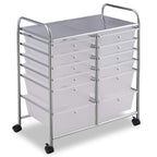 COSTWAY Rollwagen mit 12 stapelbaren Schubladen, Schubladenwagen Rollcontainer mit Metallgestell und Ablagefläche, Badrollwagen Aufbewahrungswagen für Büro, Wohnzimmer (Transparent)