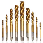 Mesee 9 Stück Spiralnuten-Gewindebohrer-Set, Titanbeschichtet, HSS metrisches Gewindebohrer, Bohrer, Gewindebohrer, Gewindebohrer, Gewindebohrer, M2, M2,5, M3, M4, M5, M6, M8, M10, M12