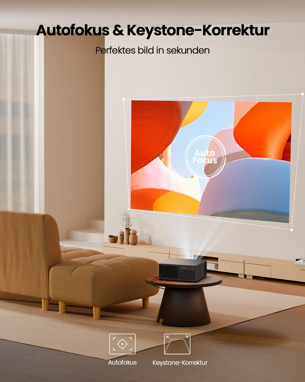 Beamer 4K mit Android TV 11.0, Sound by JBL, Dolby Audio, NFC, Autofokus, Auto Trapezkorrektur, WiFi6, Bluetooth, YABER K2s 1080P Full HD Beamer Heimkino Outdoor 300" Display Video Projektor