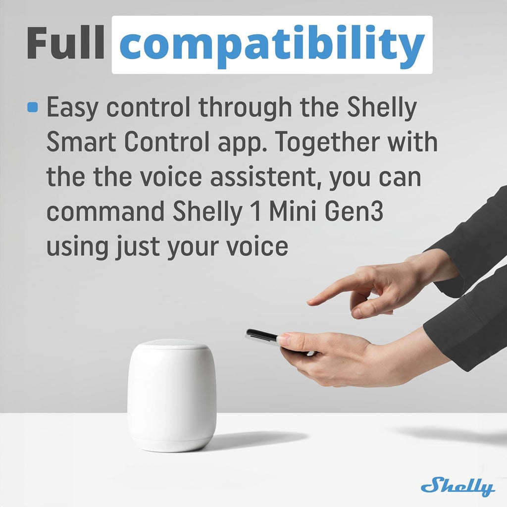 Shelly 1 Mini Gen 3 | 4er Pack | WiFi & Bluetooth Smart Switch Relais 1 Kanal 8A | Hausautomation | Kompatibel mit Alexa und Google Home | iOS-Android-App | Kein Hub erforderlich | Trockene Kontakte